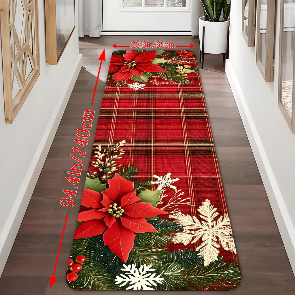Christmas Checkered Runner Rug - Machine Washable Kitchen & Hallway Carpet