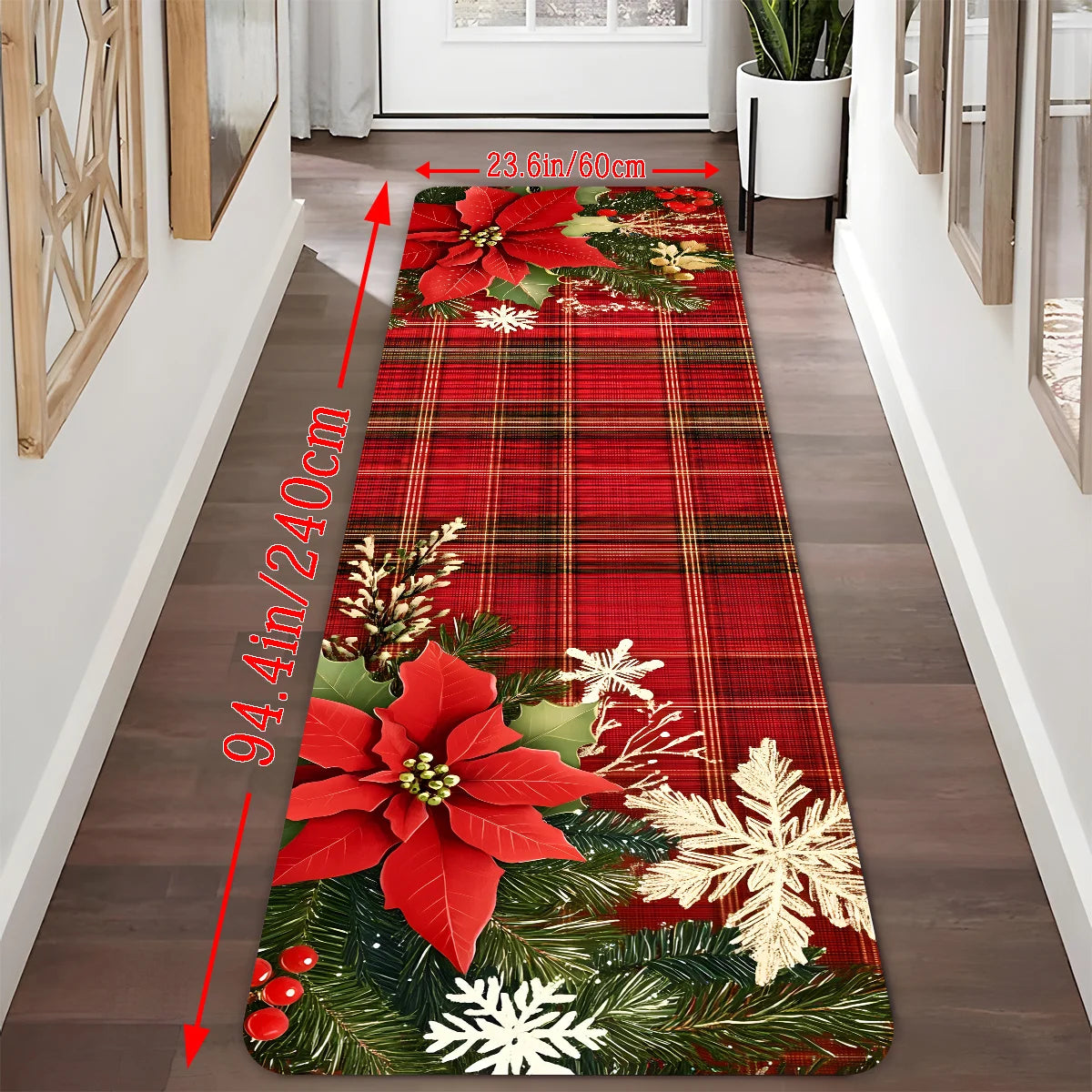 Christmas Checkered Runner Rug - Machine Washable Kitchen & Hallway Carpet