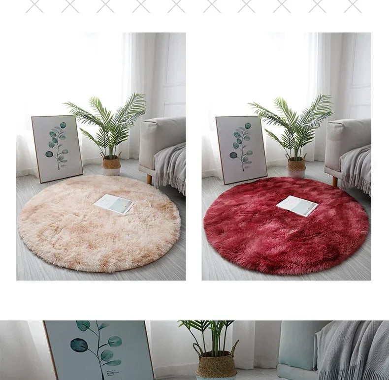 Super Soft Round Plush Rug - Fluffy Area Carpet for Living Room & Bedroom