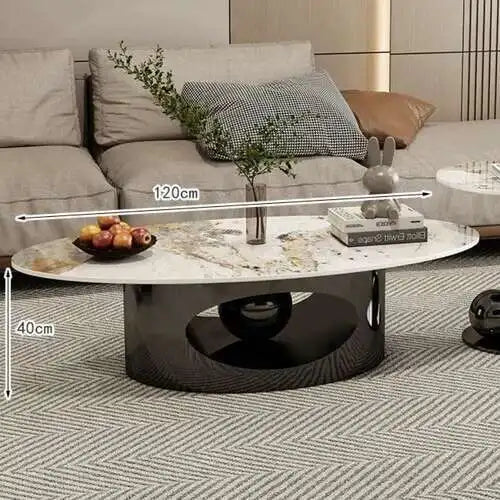 Modern Marble Effect Coffee Table - Nordic Oval Design