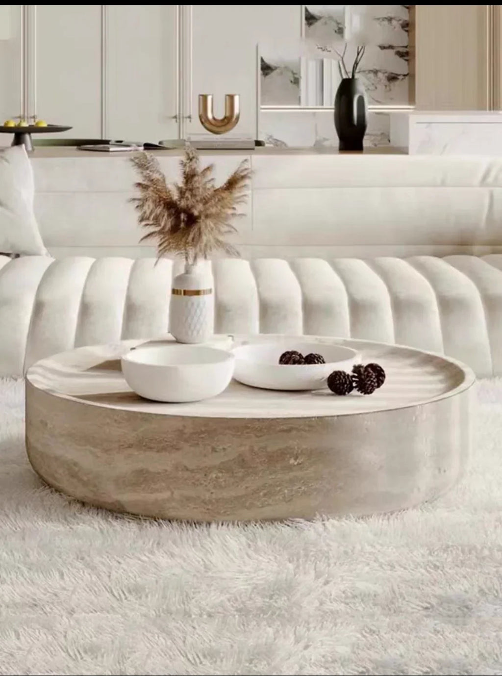 Japanese Industrial Round Coffee Table - Space-Saving Design