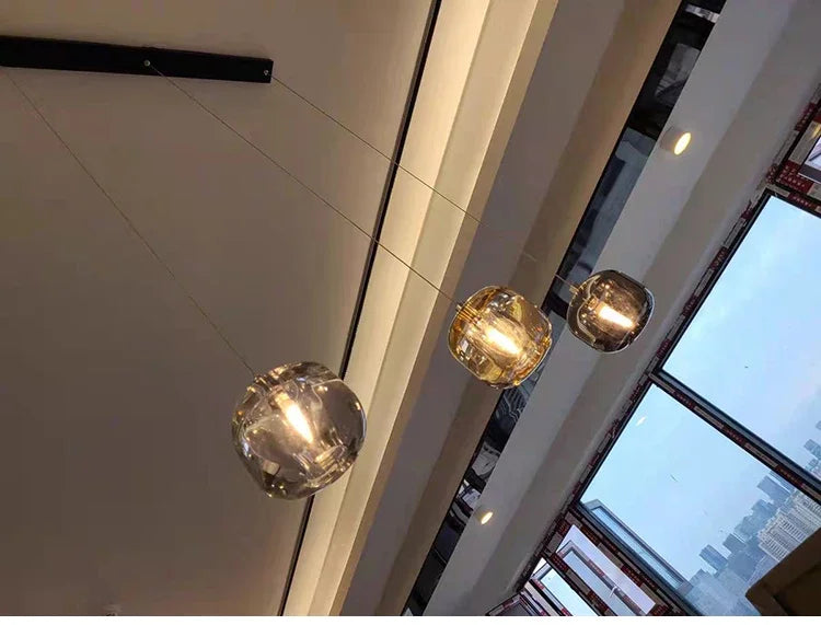 Luxury Led Staircase Chandelier Modern Home Decor Indoor Lighting Fixture Creative Amber/Smoky Grey/Clear Crystal Hanging Lamp