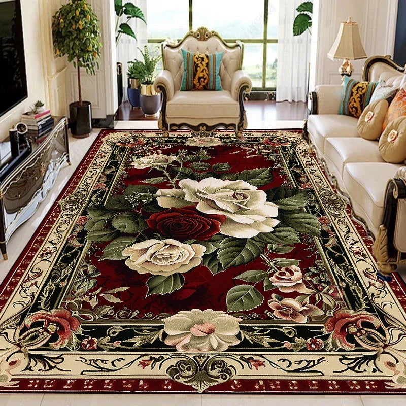 Luxury Floral Area Rug - European Retro Carpet for Living Room & Bedroom