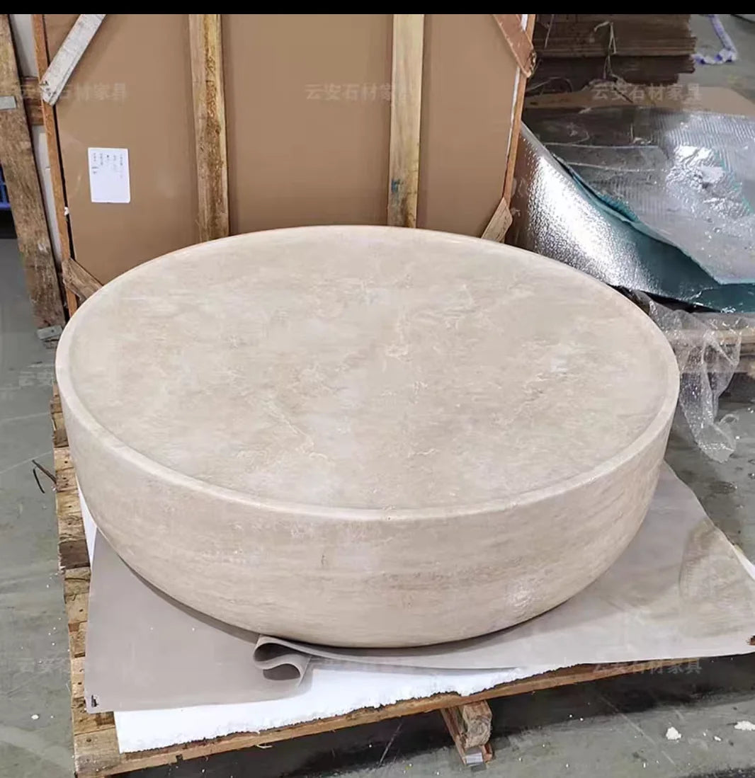 Japanese Industrial Round Coffee Table - Space-Saving Design