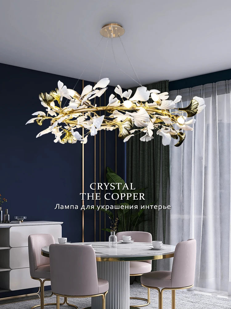 Artpad Modern Ginkgo Leaf Chandeliers for Dining room Ceiling Leaves Pendant Chandelier for Living Room Bedroom Kitchen Island