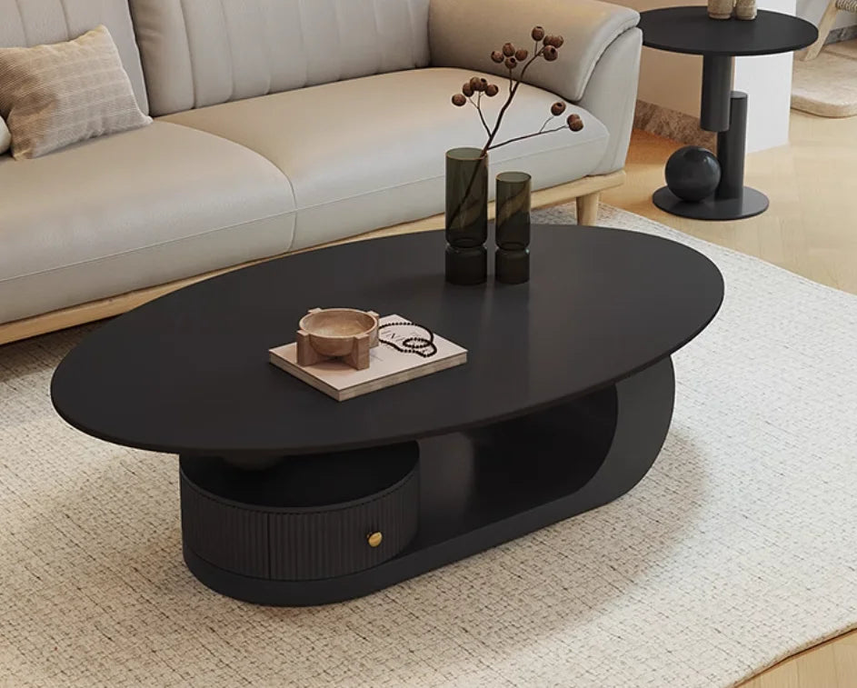 Cream Style Oval Coffee Table - Minimalist Rock Plate Design