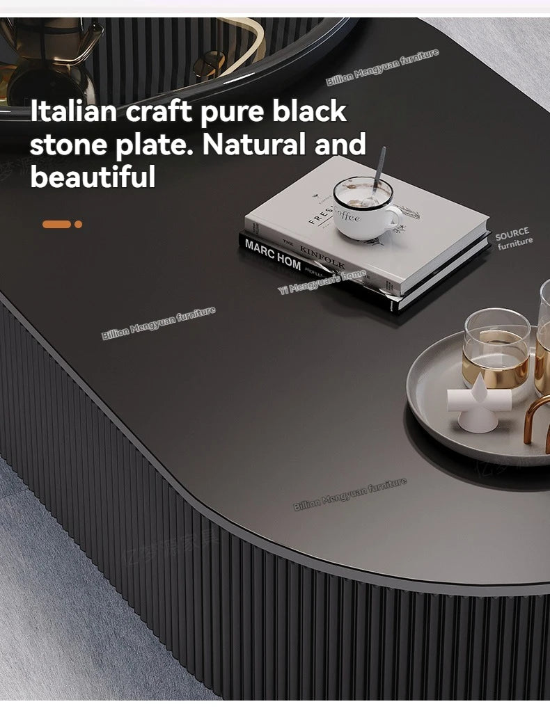 Oval Nesting Coffee Table Set of 2 - Marble Texture with Storage