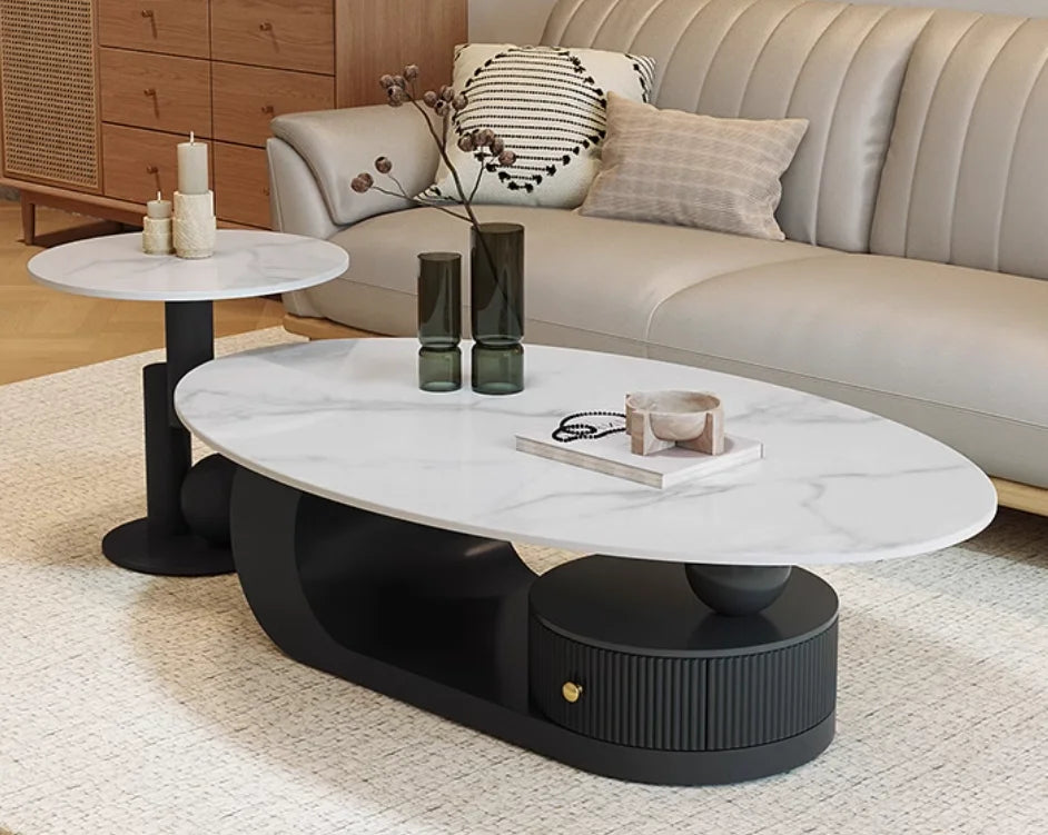 Cream Style Oval Coffee Table - Minimalist Rock Plate Design