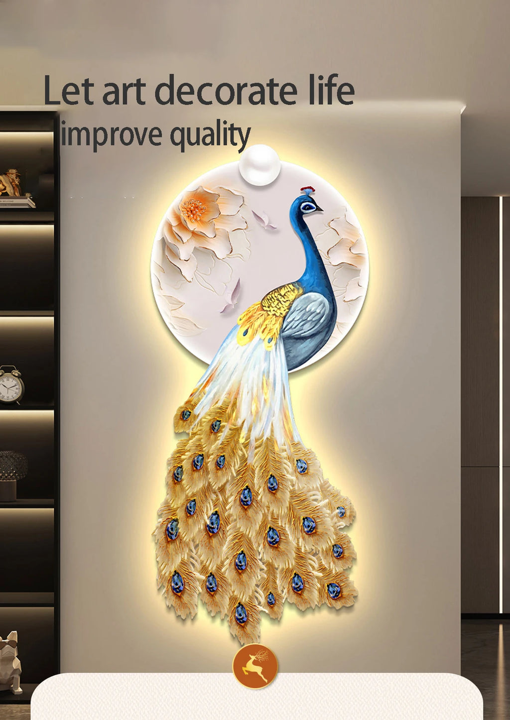 LED Peacock Wall Art - Decorative Entrance Painting with Night Light
