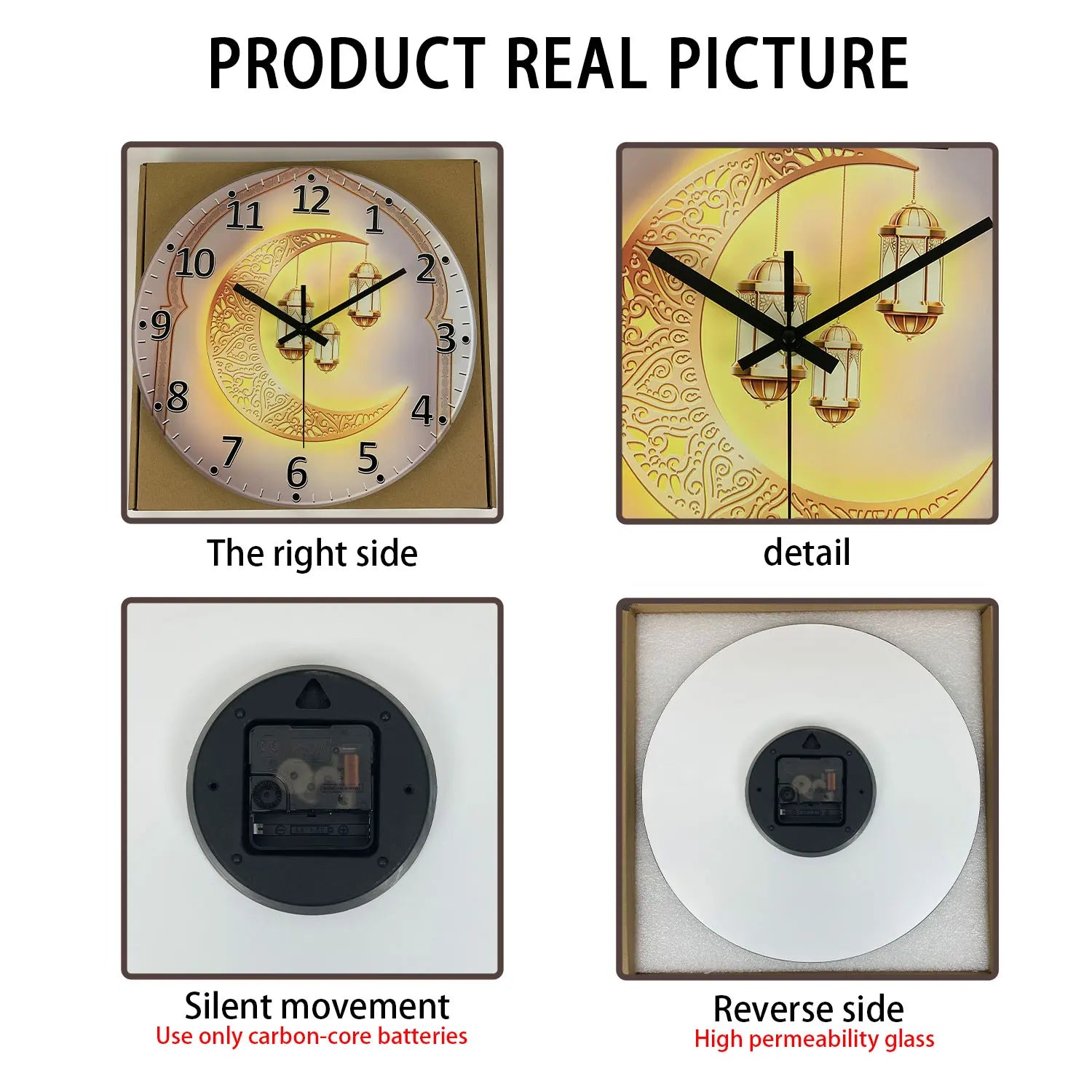 Luxury Golden Moon Wall Clock - Silent Quartz with Tempered Glass (12-16 Inch)