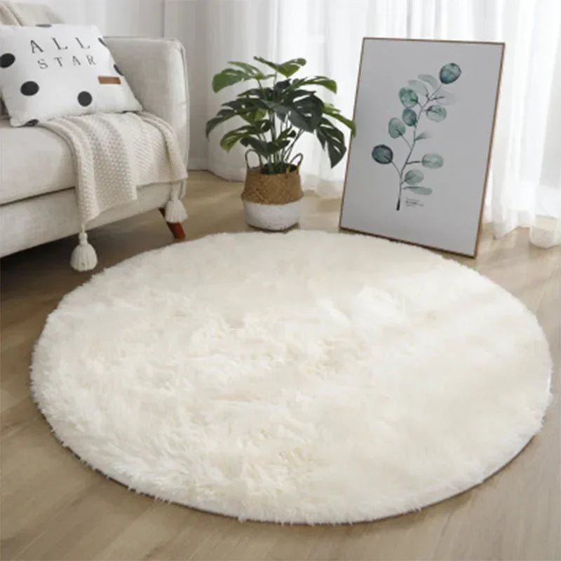 Super Soft Round Plush Rug - Fluffy Area Carpet for Living Room & Bedroom