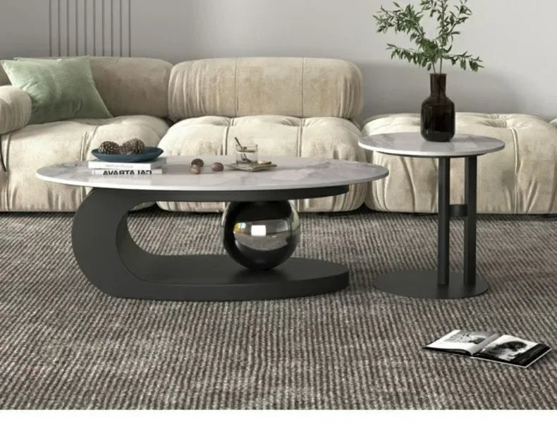 Bright Oval Coffee Table - Italian Rock Slab Design