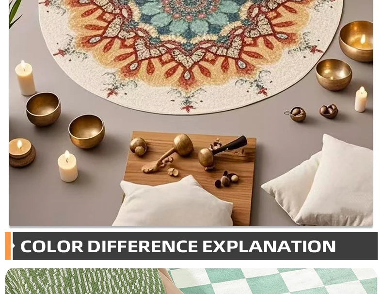 Mandala Round Area Rug - Non-Slip Dirt-Resistant Carpet for Living Room & Bedroom