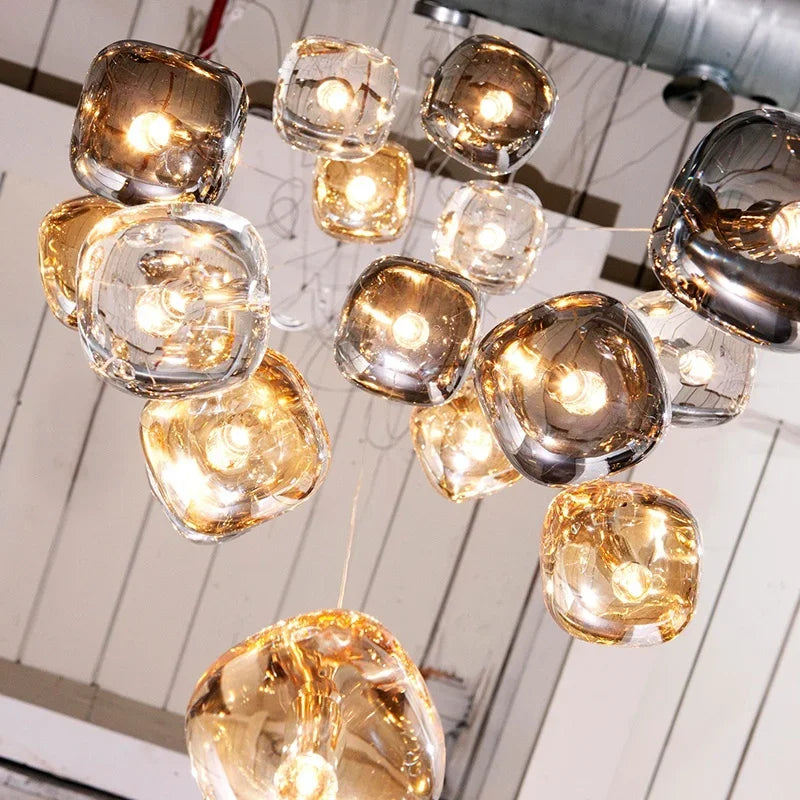 Luxury Led Staircase Chandelier Modern Home Decor Indoor Lighting Fixture Creative Amber/Smoky Grey/Clear Crystal Hanging Lamp