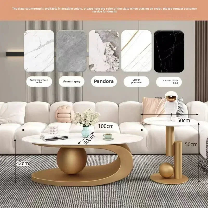 Bright Oval Coffee Table - Italian Rock Slab Design