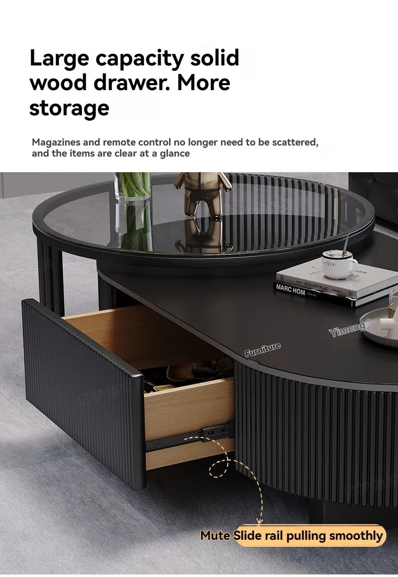 Oval Nesting Coffee Table Set of 2 - Marble Texture with Storage