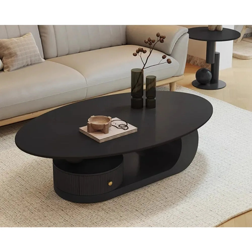 Cream Style Oval Coffee Table - Minimalist Rock Plate Design