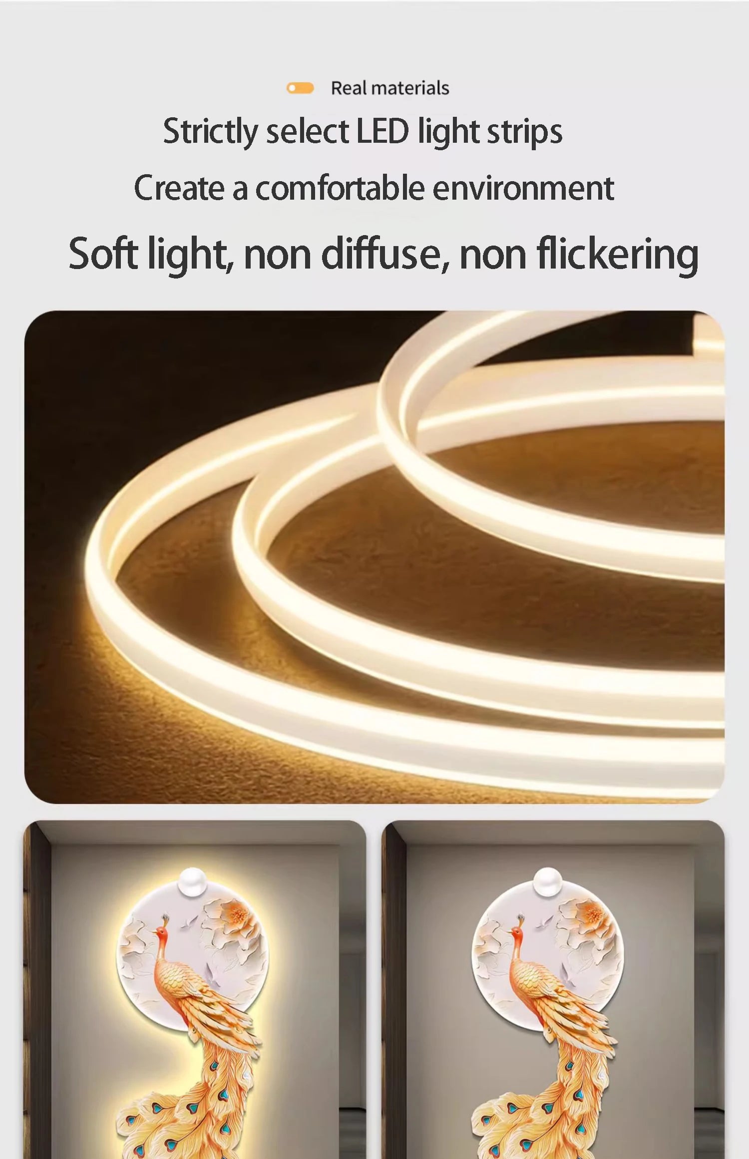 LED Peacock Wall Art - Decorative Entrance Painting with Night Light