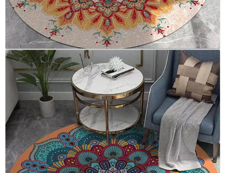 Mandala Round Area Rug - Non-Slip Dirt-Resistant Carpet for Living Room & Bedroom
