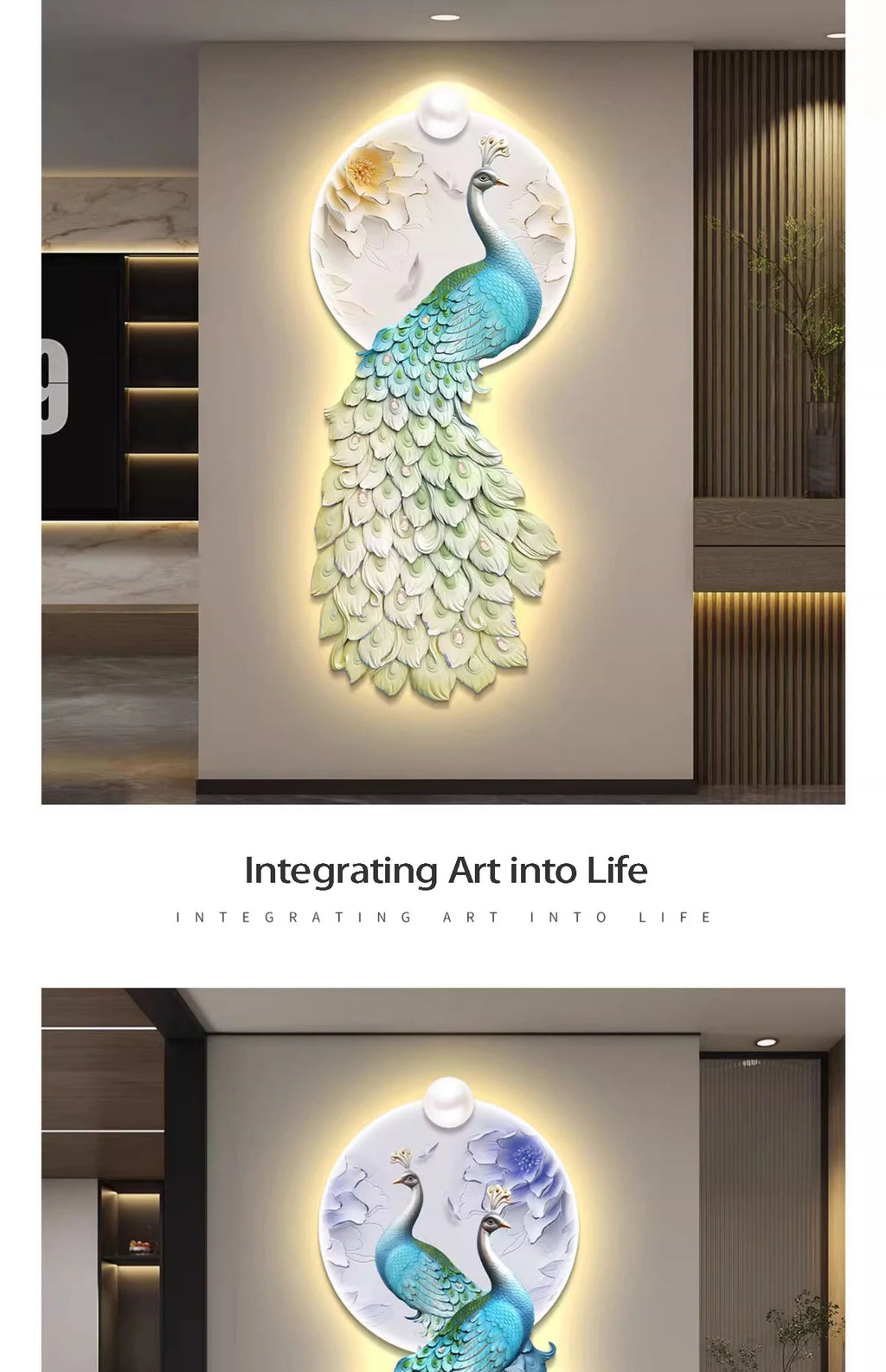 LED Peacock Wall Art - Decorative Entrance Painting with Night Light