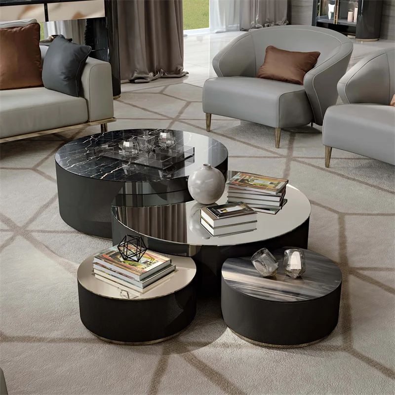 Modern Round Nesting Marble Coffee Table Set of 3