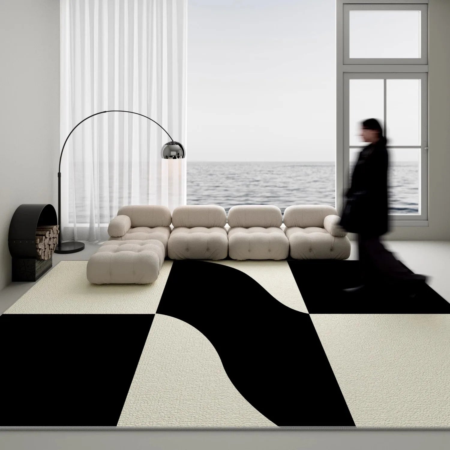 Minimalist Geometric Area Rug - Luxury Black & White Carpet for Living Room & Bedroom