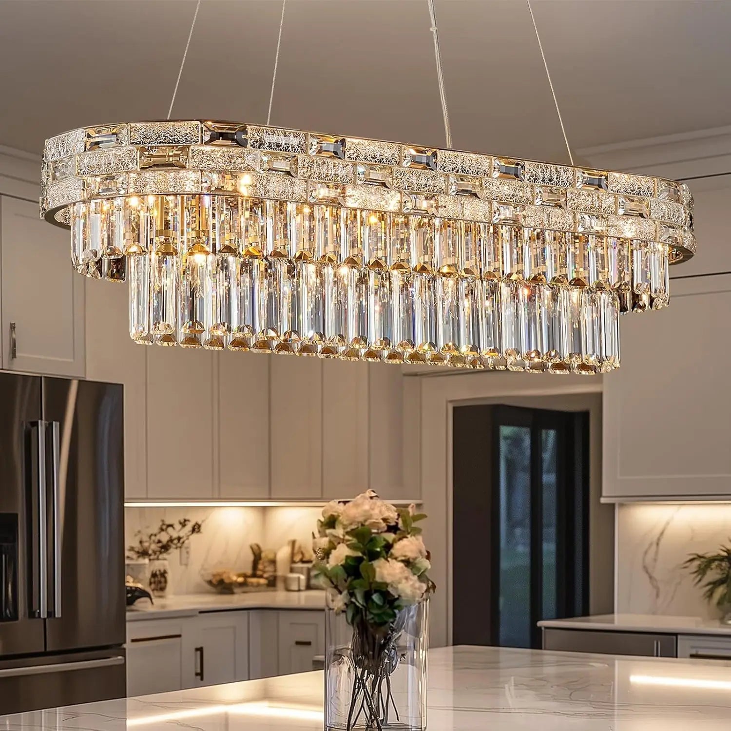 Modern Gold Crystal Chandeliers for Dining Room Living Room Vila Luxury Large Chandelier Pendant Light Fixture Kitchen Island