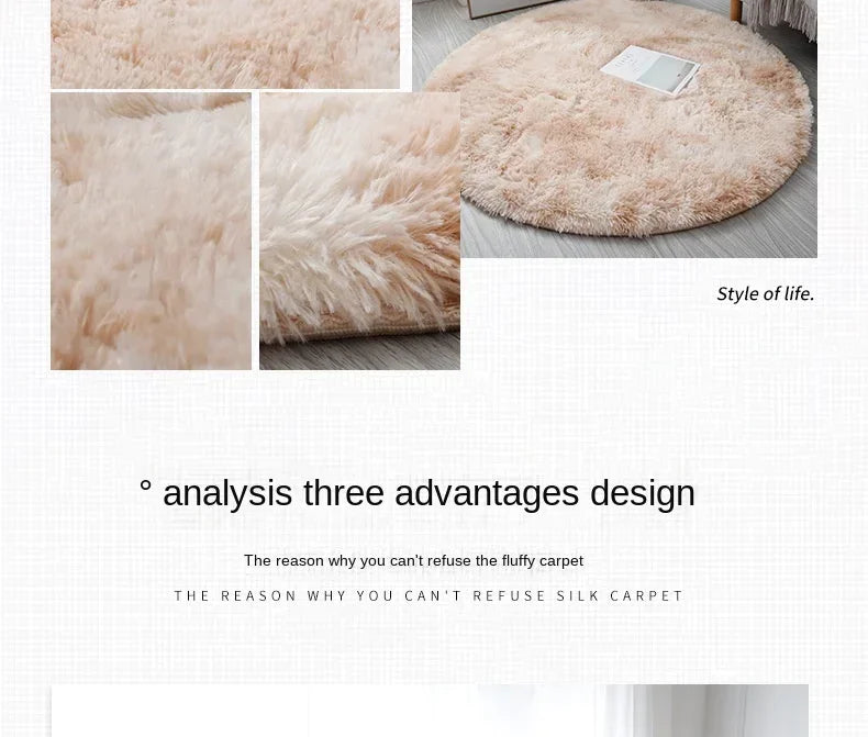Super Soft Round Plush Rug - Fluffy Area Carpet for Living Room & Bedroom