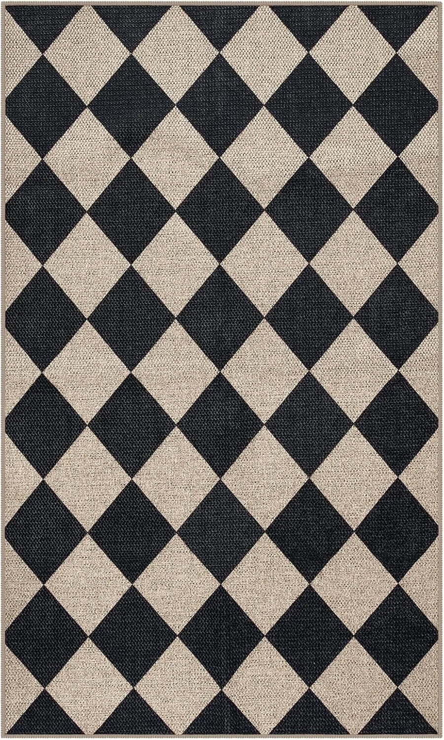 Black & White Checkered Rug - Non-Slip Living Room Carpet