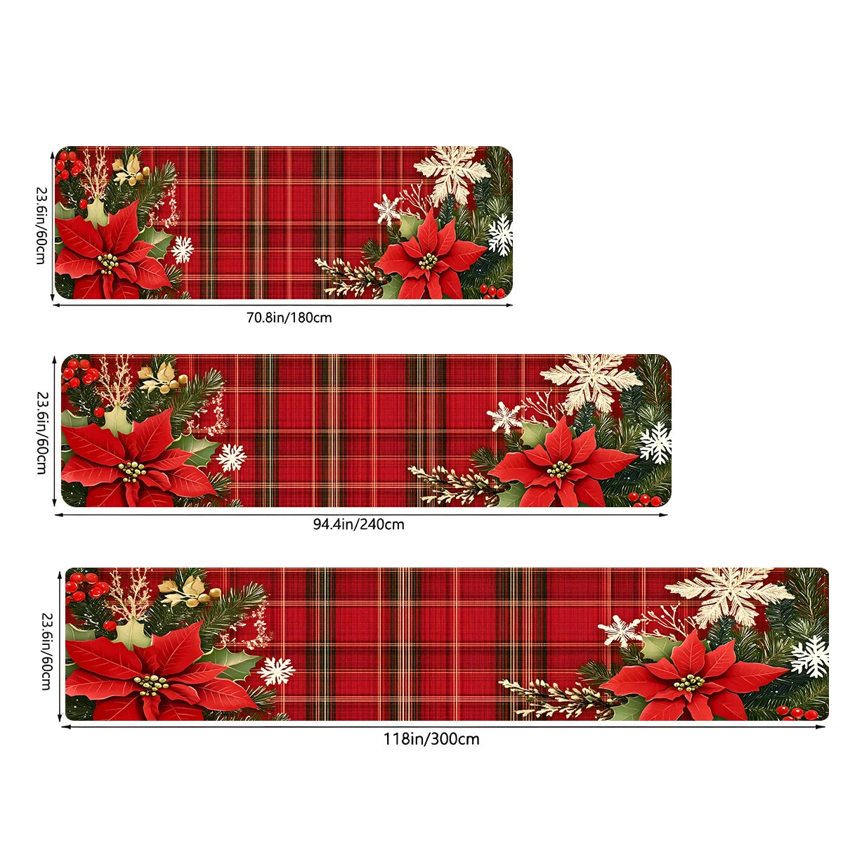 Christmas Checkered Runner Rug - Machine Washable Kitchen & Hallway Carpet