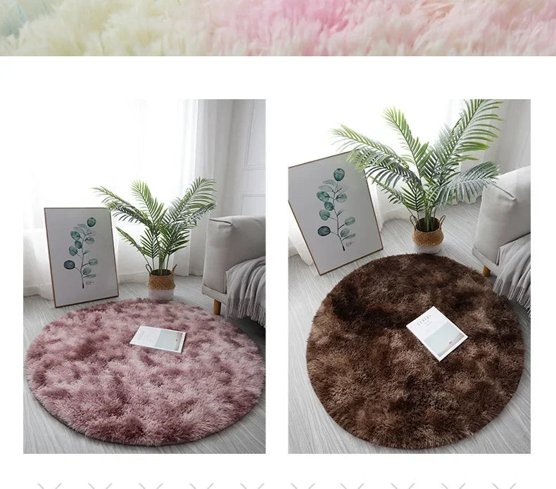 Super Soft Round Plush Rug - Fluffy Area Carpet for Living Room & Bedroom
