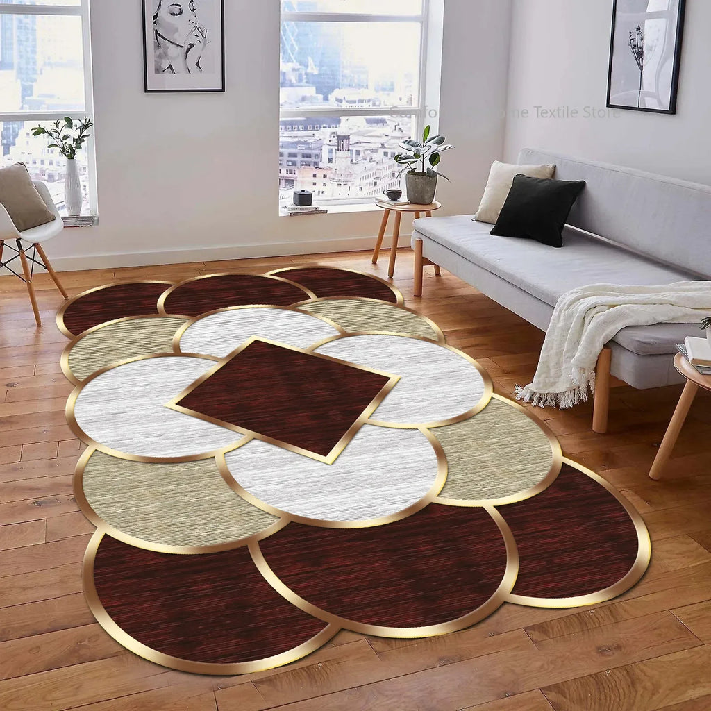 Luxury Gold Geometric Area Rug - Non-Slip Washable Carpet for Living Room & Bedroom