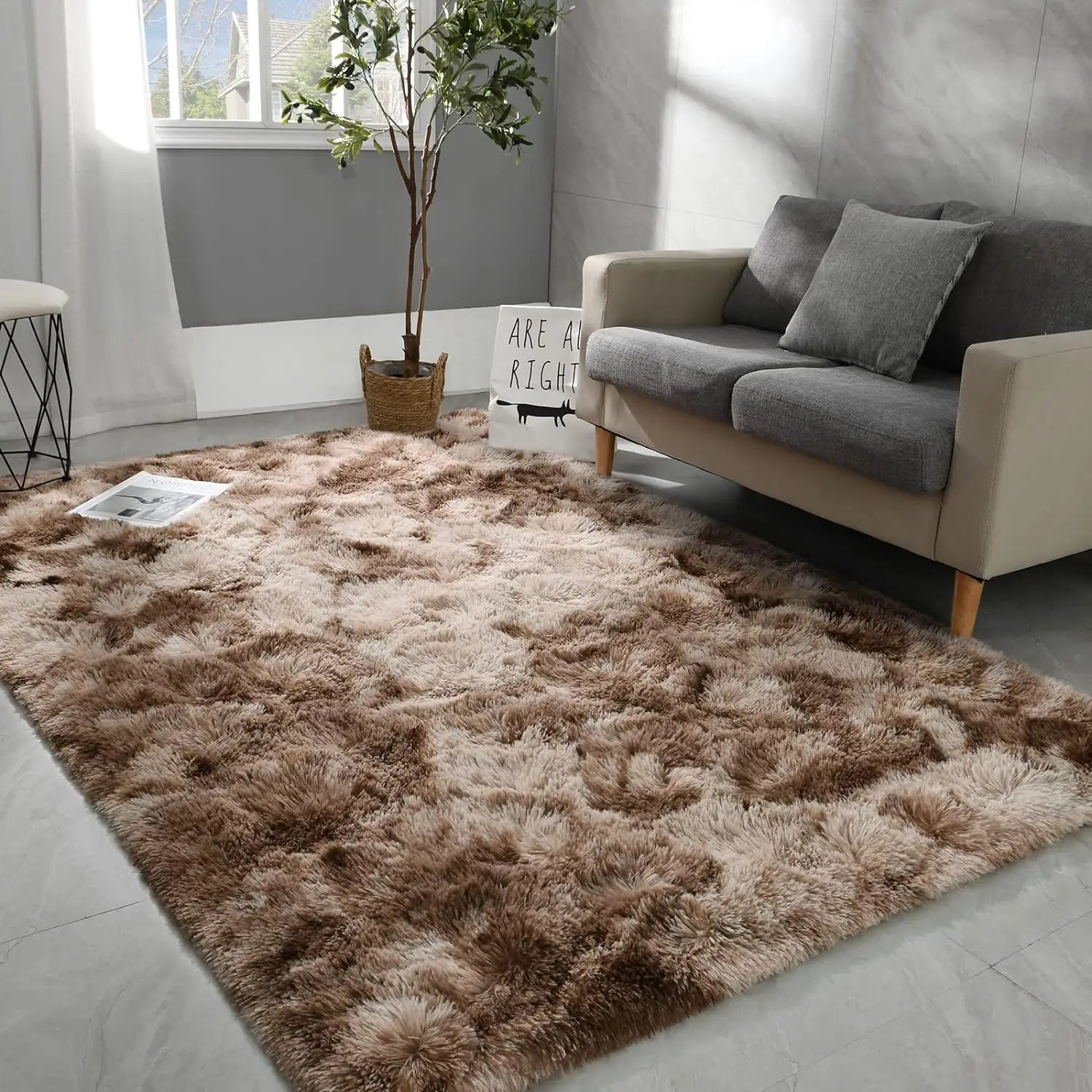 Dyed Plush Fluffy Rug - Soft Anti-Slip Carpet for Living Room & Kids Room