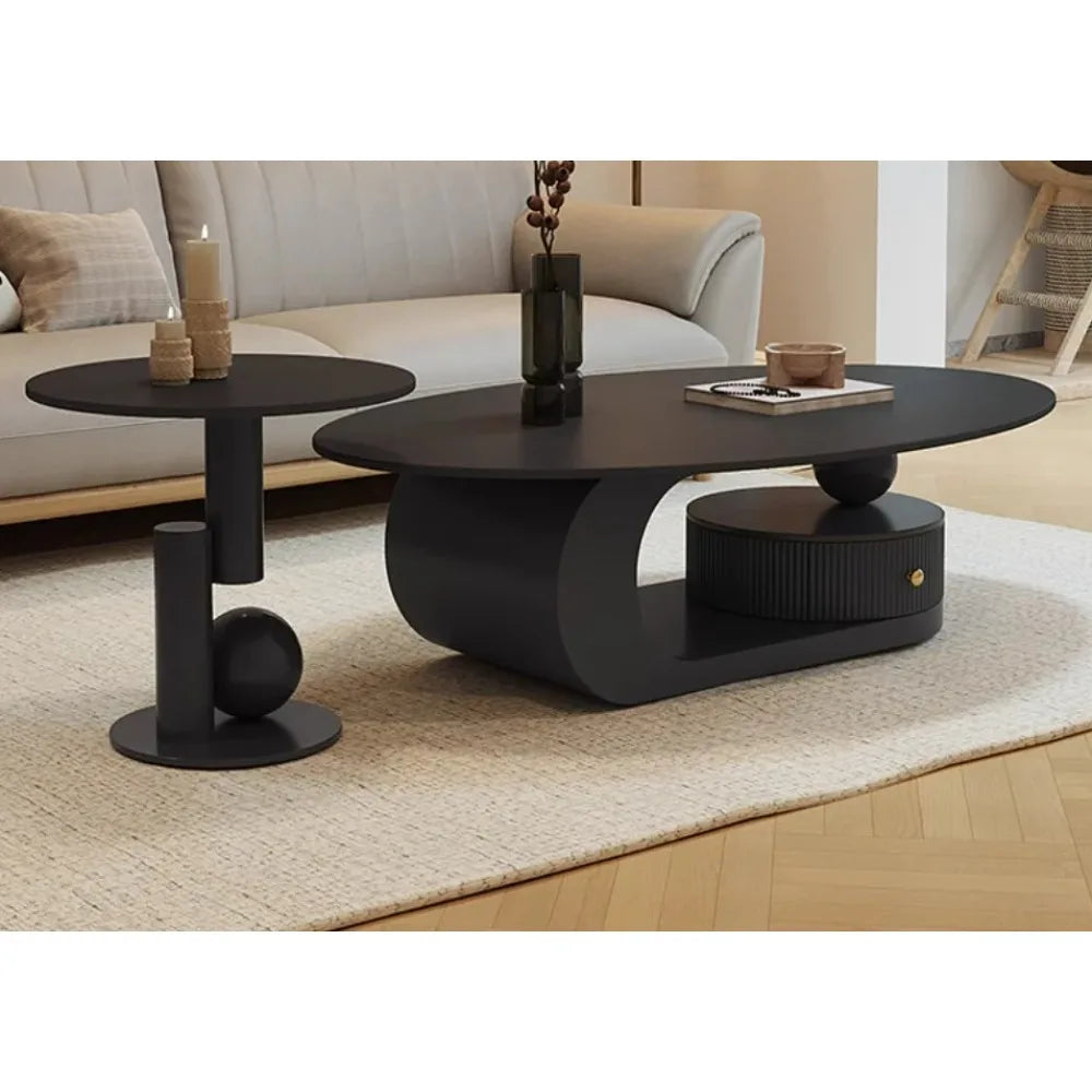 Cream Style Oval Coffee Table - Minimalist Rock Plate Design