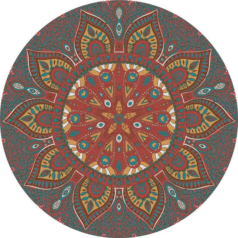 Mandala Round Area Rug - Non-Slip Dirt-Resistant Carpet for Living Room & Bedroom