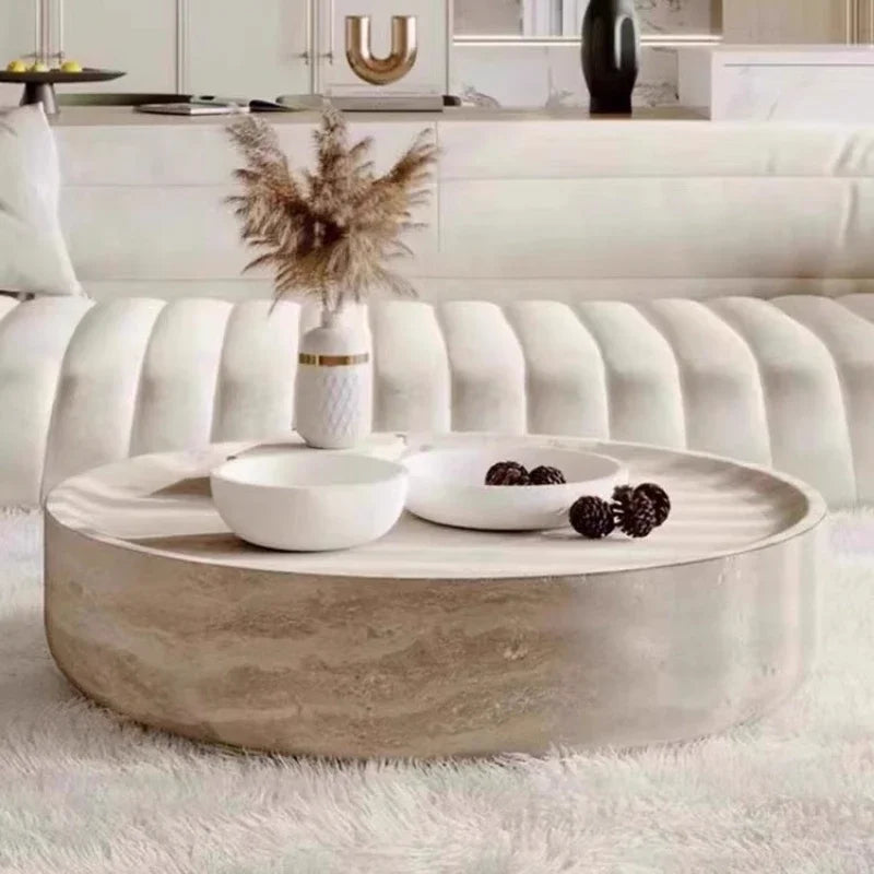 Japanese Industrial Round Coffee Table - Space-Saving Design