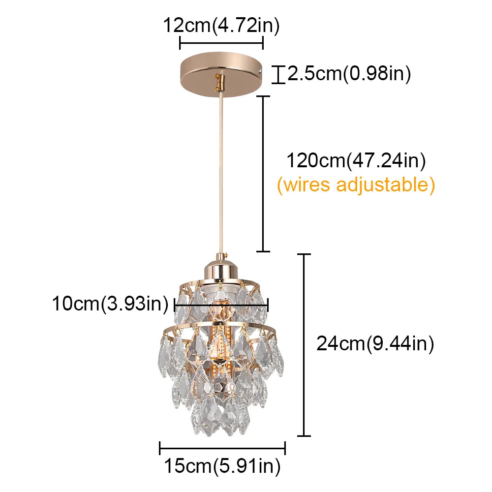 Crystal K9 Chandelier Lamp Living Bedroom Indoor Hanging Lighting Fixtures Modern Gold Pendant Lights for Restaurant Cloakroom E