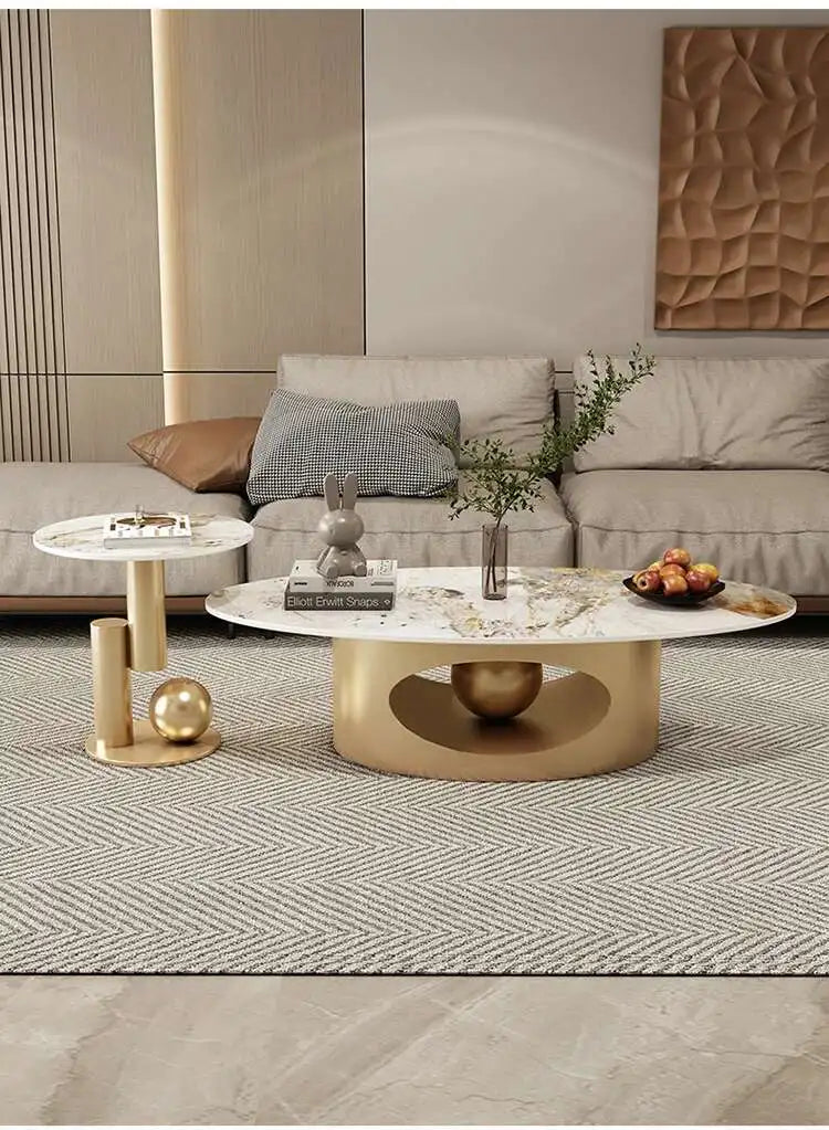 Modern Marble Effect Coffee Table - Nordic Oval Design