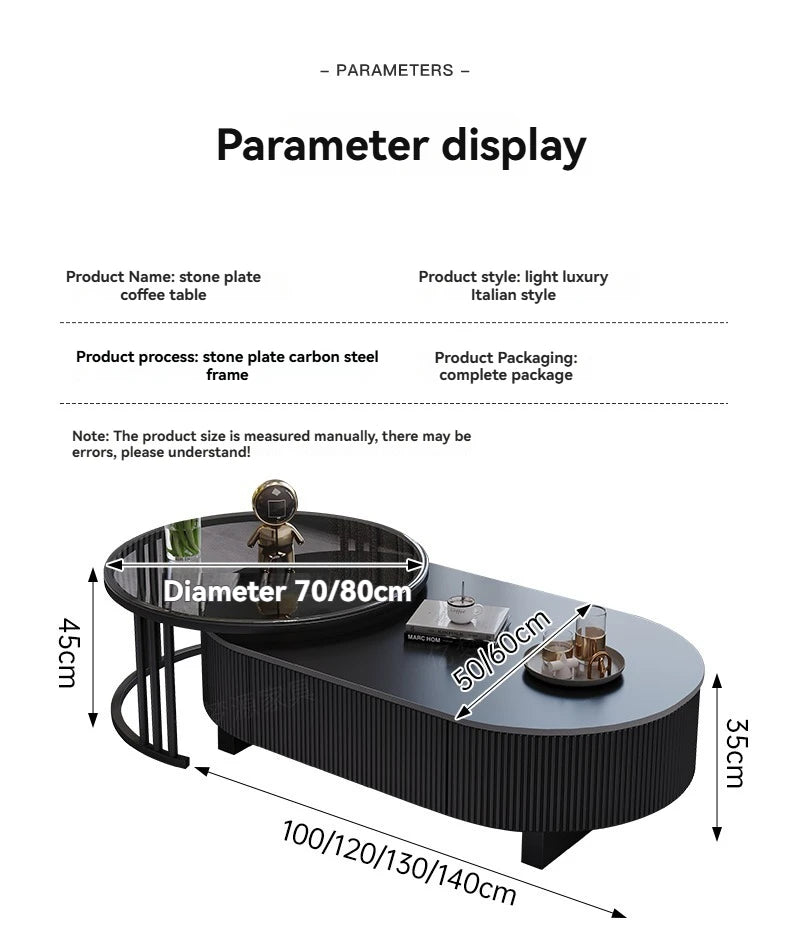 Oval Nesting Coffee Table Set of 2 - Marble Texture with Storage