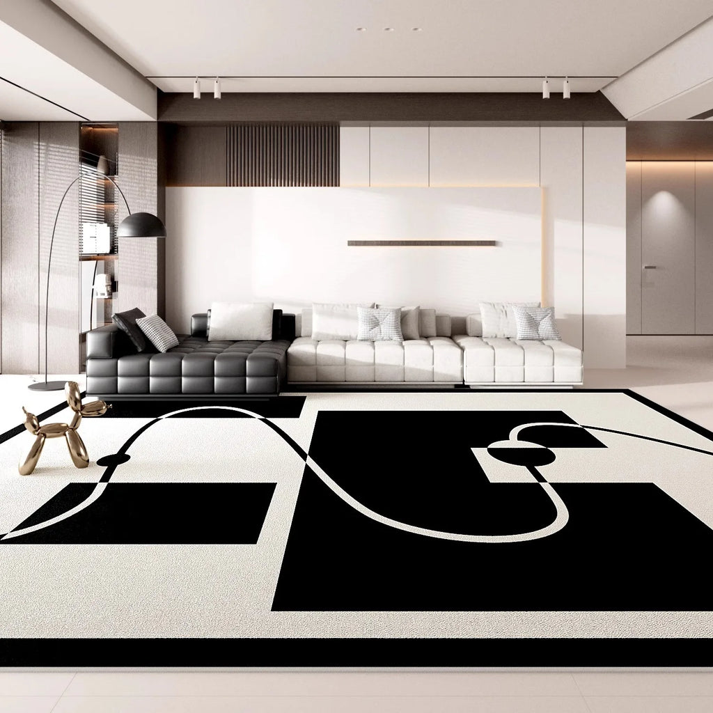 Minimalist Geometric Area Rug - Luxury Black & White Carpet for Living Room & Bedroom