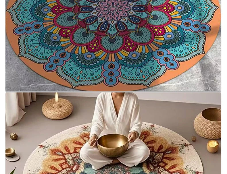 Mandala Round Area Rug - Non-Slip Dirt-Resistant Carpet for Living Room & Bedroom