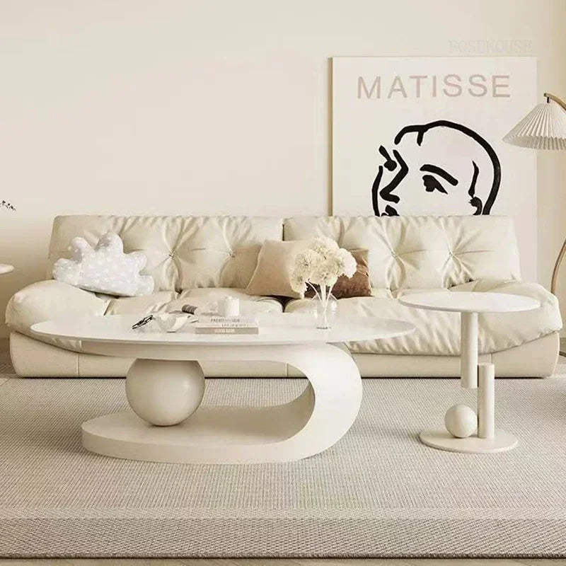 Bright Oval Coffee Table - Italian Rock Slab Design