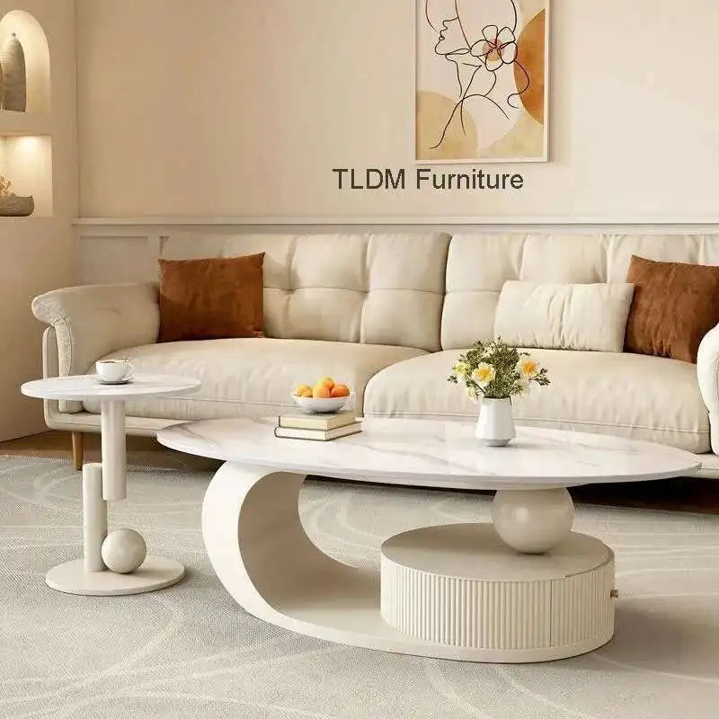 Italian Luxury Oval Coffee Table - Rock Board Top