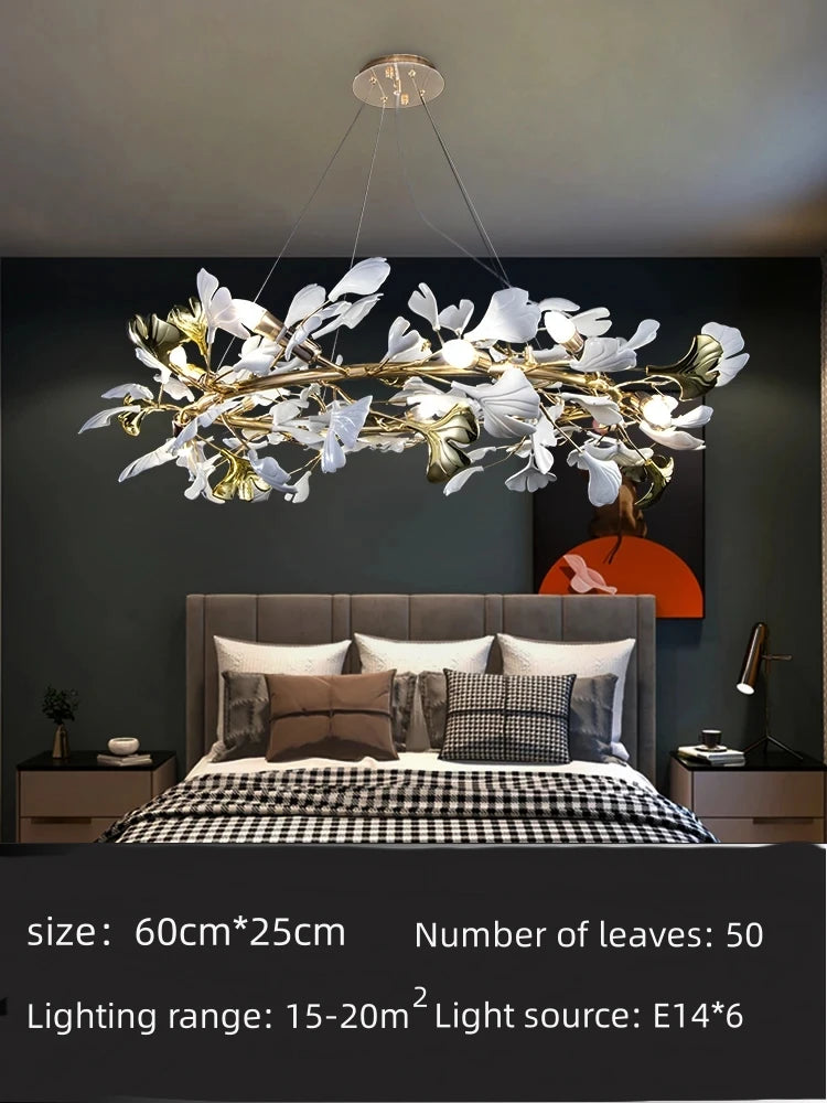 Artpad Modern Ginkgo Leaf Chandeliers for Dining room Ceiling Leaves Pendant Chandelier for Living Room Bedroom Kitchen Island