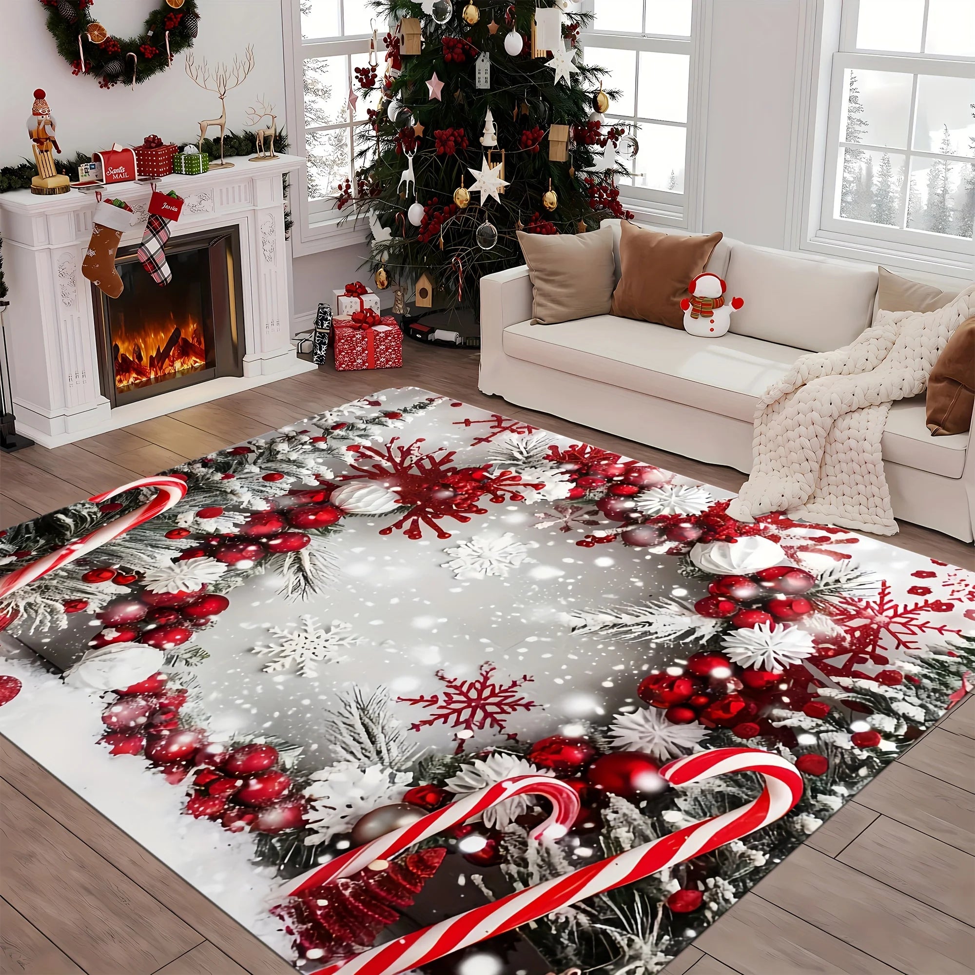 Christmas Snow Rug - Festive Area Rug for Living Room & Bedroom