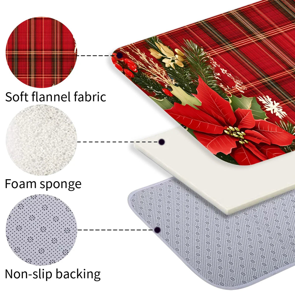 Christmas Checkered Runner Rug - Machine Washable Kitchen & Hallway Carpet