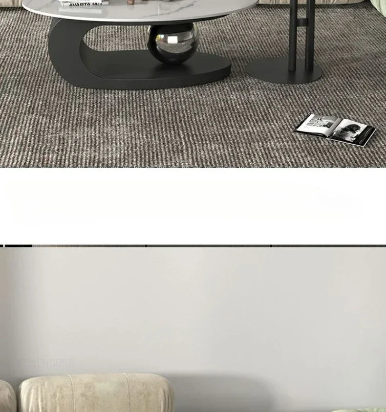 Bright Oval Coffee Table - Italian Rock Slab Design