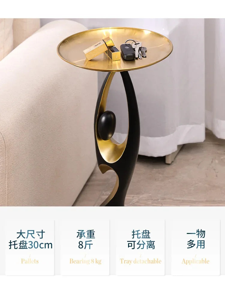 Luxury Abstract Gold-Accented Side Coffee Table Tall  Floor-to-ceiling Mental Ornaments, Living Room End Table New Home Gifts