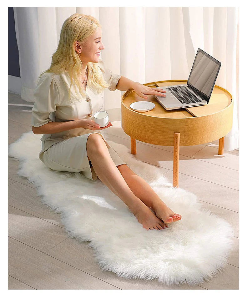 Faux Sheepskin Plush Rug - Fluffy Luxury Carpet for Bedroom & Living Room