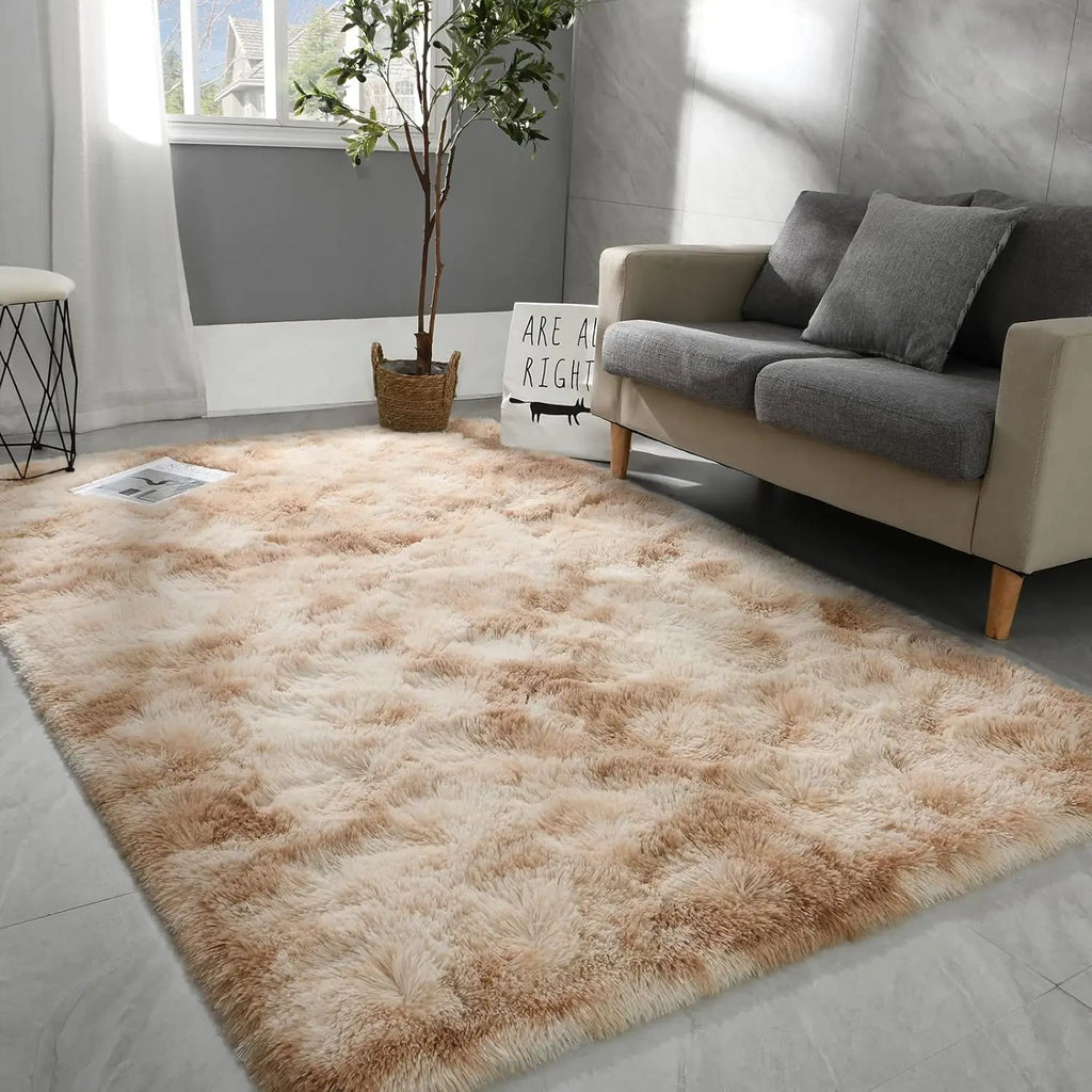 Dyed Plush Fluffy Rug - Soft Anti-Slip Carpet for Living Room & Kids Room